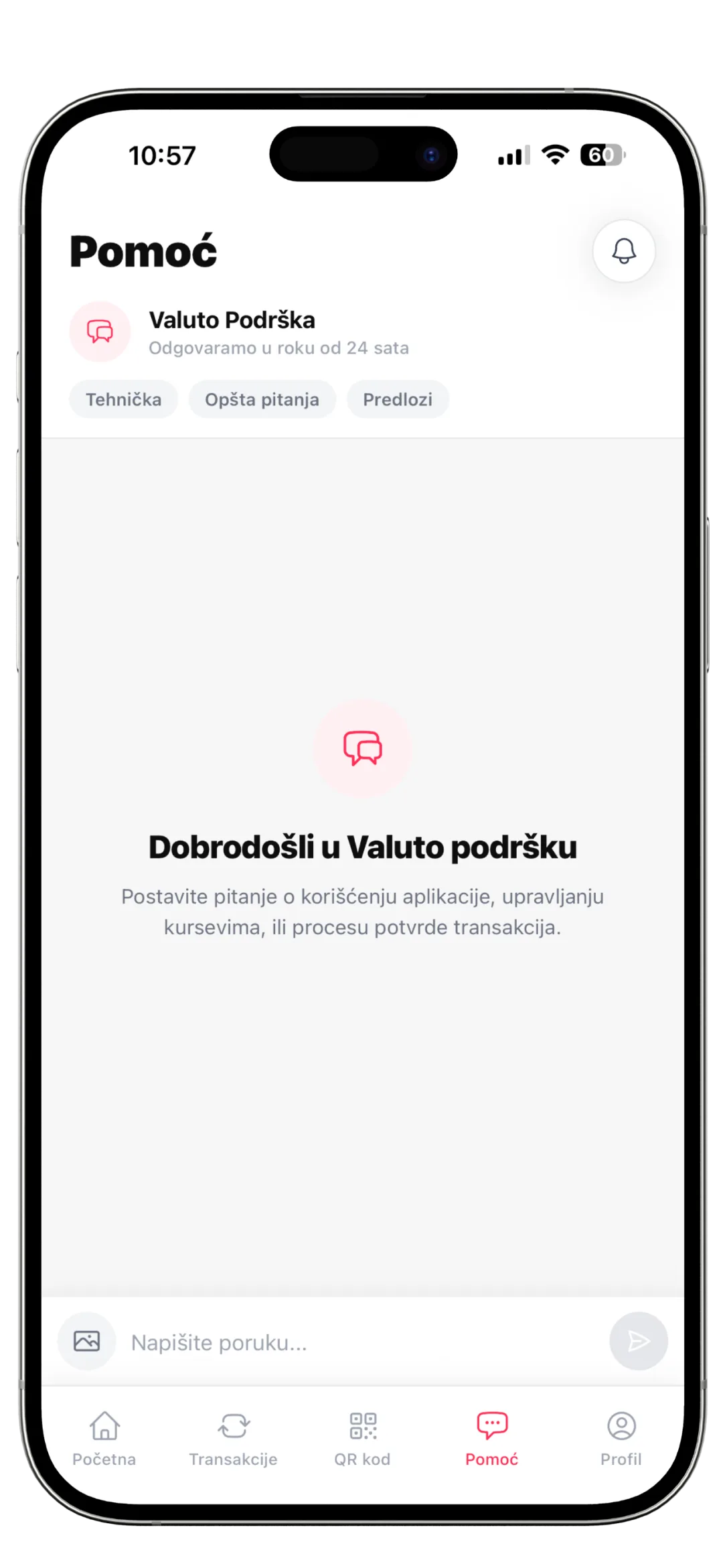 Valuto Partner — direktna chat podrška sa Valuto timom iz mobilne aplikacije