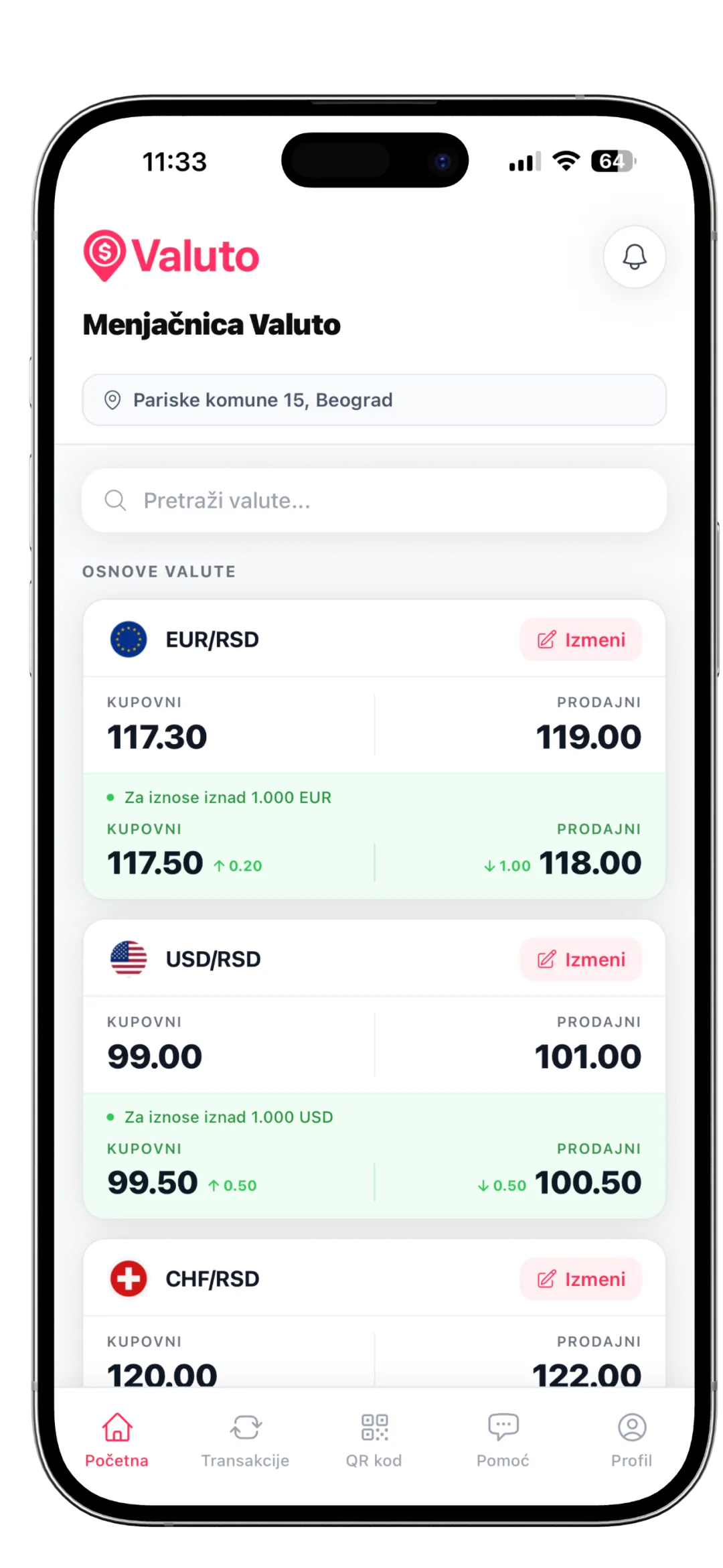 Valuto Partner iOS i Android aplikacija — upravljanje deviznim kursevima za menjačnice u realnom vremenu